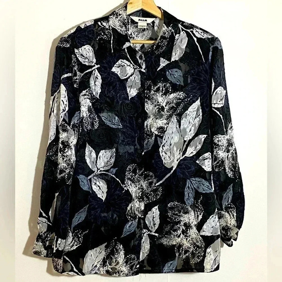 ALIA women’s button down  black and white casual earthy blouse size 16 - Picture 1 of 7